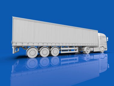 MockupAbstract HeavySemi TrailerTruck Mavi, Ulaşım Aracı, Teslimat Ulaşım TIR, EuroCargo Lojistik Kavramı, Nakliye, Uluslararası Teslimat Endüstrisi, 3D Render