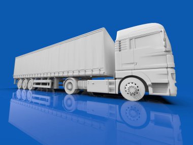 MockupAbstract HeavySemi TrailerTruck Mavi, Ulaşım Aracı, Teslimat Ulaşım TIR, EuroCargo Lojistik Kavramı, Nakliye, Uluslararası Teslimat Endüstrisi, 3D Render