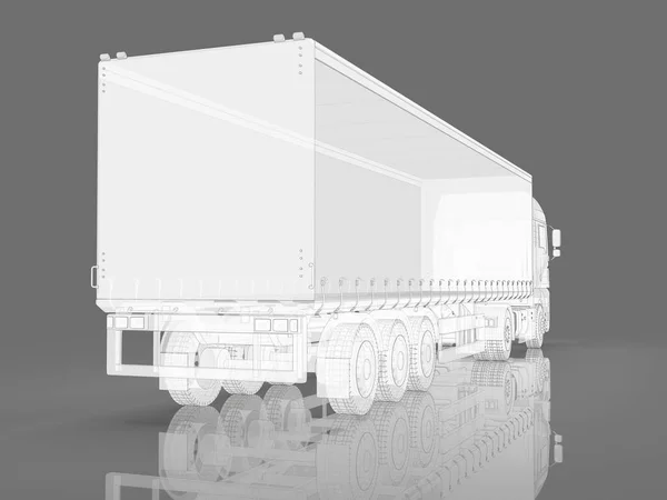 Transparent Abstract Semi Trailer Truck Isolated on Blue, Transportation Vehicle, Delivery Transport TIR, Euro Cargo Logistic Concept, Freight Shipping, International Delivering Industry, 3D Render