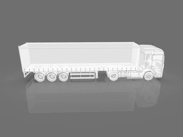 Transparent Abstract Semi Trailer Truck Isolated on Blue, Transportation Vehicle, Delivery Transport TIR, Euro Cargo Logistic Concept, Freight Shipping, International Delivering Industry, 3D Render