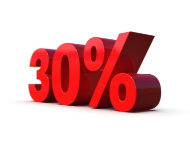 30 Percent Sign, Red 30% Percent Discount 3d Sign on White Background, Special Offer 30% Discount Tag, Sale Up to 30 Percent Off, Thirty Percent Letters Sale Symbol, Promotion Poster