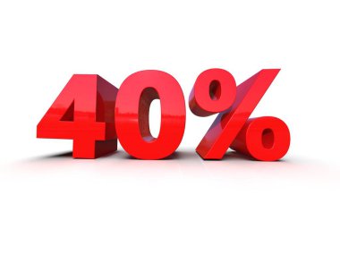 40 Percent Sign, Red 40% Percent Discount 3d Sign on White Background, Special Offer 40% Discount Tag, Sale Up to 40 Percent Off, Forty Percent Letters Sale Symbol, Promotion Poster