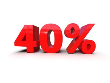 40 Percent Sign, Red 40% Percent Discount 3d Sign on White Background, Special Offer 40% Discount Tag, Sale Up to 40 Percent Off, Forty Percent Letters Sale Symbol, Promotion Poster