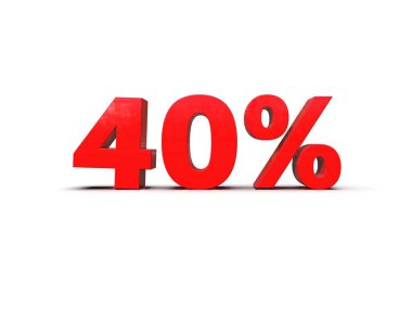 40 Percent Sign, Red 40% Percent Discount 3d Sign on White Background, Special Offer 40% Discount Tag, Sale Up to 40 Percent Off, Forty Percent Letters Sale Symbol, Promotion Poster