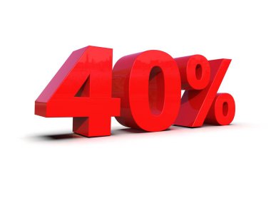 40 Percent Sign, Red 40% Percent Discount 3d Sign on White Background, Special Offer 40% Discount Tag, Sale Up to 40 Percent Off, Forty Percent Letters Sale Symbol, Promotion Poster