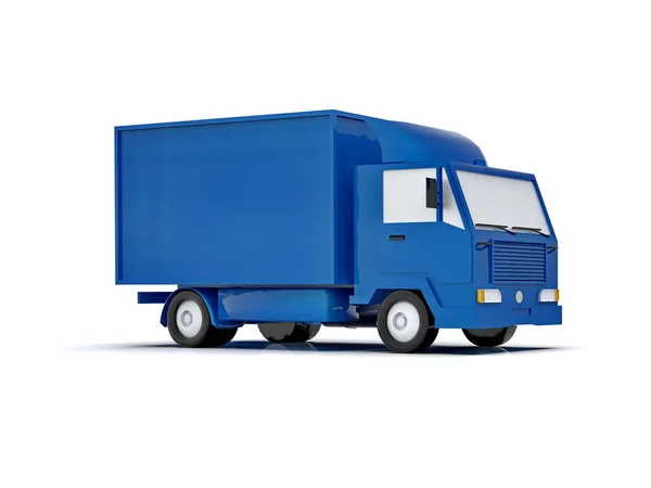 Blue Toy Commercial Delivery Truck Białym Tle Izolowane Element Szablonu — Zdjęcie stockowe