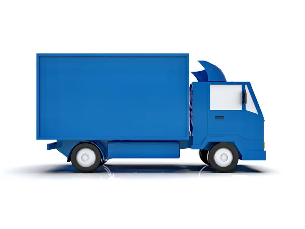 Blue Toy Commercial Delivery Truck Egy Fehér Háttér Elszigetelt Sablon — Stock Fotó