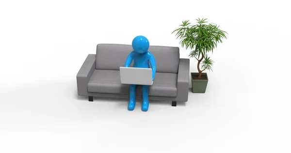 Homem Personagem Trabalhando com Laptop no Home Office — Fotografia de Stock