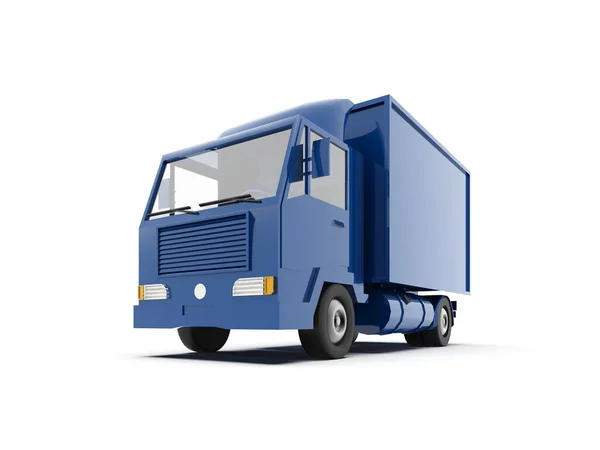白い背景に青いおもちゃの商業配達トラック孤立した テンプレート要素インフォグラフィック 郵便トラック エクスプレス 高速配達 ブルー配達トラックアイコン 輸送サービス パッケージ出荷 — ストック写真