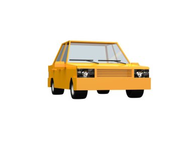 3 Boyutlu Ilustration Yellow Family Urban Car, Generic City Car Icon, Low Poly Oto Araçlar Taşıma Konsepti Beyaz Arkaplan, Taksi, Düz Sedan Sembolü, Otomobil Trafik Bilgileri Şablonu