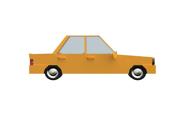 3Dイラスト黄色家族都市車 一般的な都市車のアイコン 低ポリ自動車輸送コンセプトは 白の背景に隔離されました タクシー フラットセダンシンボル 車の交通情報テンプレート — ストック写真