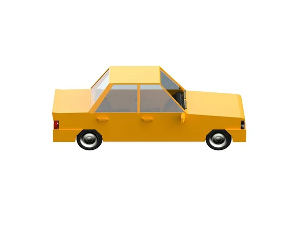 3D llustration Yellow Family Urban Car, Generic City Car Icon, Low Poly Auto Vehicles Transport Concept Isolated on White Background, Taxi, Flat Sedan Symbol, Car Traffic Infographic Template
