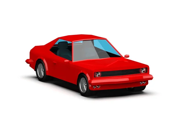 3Dラスタレーションレッドレーススポーツカー シンプルなクーペシティオートアイコン 白の背景に隔離された低ポリビークル輸送コンセプト 多角形の車のクーペシンボル 車のトラフィックインフォグラフィックテンプレート — ストック写真