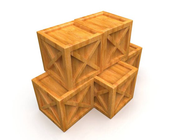 Pile of Stacked Sealed Goods Wooden Boxes,Pallet Cargo Cases Industrial Crates or Container Boxes for Storage, Logistic Transportation and Delivery, Warehouse Concept, 3d Illustration
