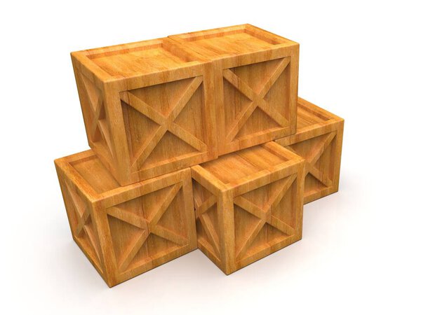 Pile of Stacked Sealed Goods Wooden Boxes,Pallet Cargo Cases Industrial Crates or Container Boxes for Storage, Logistic Transportation and Delivery, Warehouse Concept, 3d Illustration