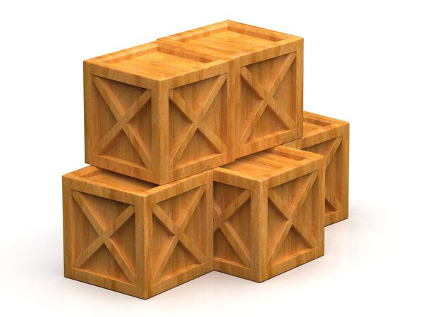 Pile of Stacked Sealed Goods Wooden Boxes,Pallet Cargo Cases Industrial Crates or Container Boxes for Storage, Logistic Transportation and Delivery, Warehouse Concept, 3d Illustration