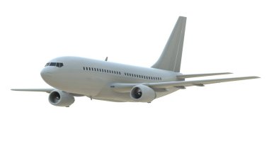 Airon White 'taki Ticari Yolcu Uçağı, Hava Taşımacılığı ile Tatil Seyahati, Uçak Kalkışı, Uçak Uçuş ve Havacılık Rotası Havayolu İşareti, Havacılık Kargo Servisi 3d Görüntü