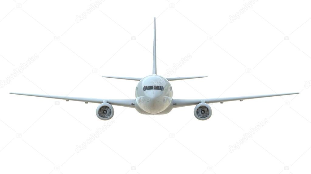 Commercial Passenger Plane in Airon White, Vacation Travel by Air Transport, Airliner Take Off Flying, Aircraft Flight and Aviation Route Airline Sign, Aviation Cargo Service 3d Illustration