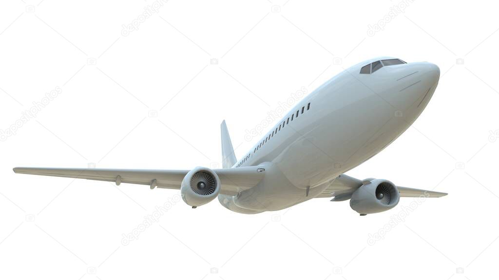 Commercial Passenger Plane in Airon White, Vacation Travel by Air Transport, Airliner Take Off Flying, Aircraft Flight and Aviation Route Airline Sign, Aviation Cargo Service 3d Illustration
