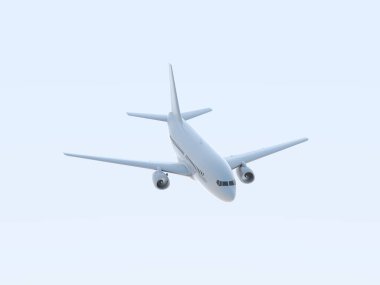 Airin Sky 'da Ticari Yolcu Uçağı, Hava Taşımacılığı Seyahati, Uçak Kalkışı Uçuşu, Uçak Uçuş ve Havacılık Rotası Havacılık Kargo Servisi 3d İllüstrasyon