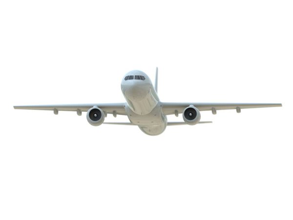 Коммерческий пассажирский самолет в воздухе на белом, Отдых на воздушном транспорте, Авиалайнер Взлет Полет, Полет самолетов и Авиационный маршрут Знак авиакомпании, Авиационный Грузовой сервис 3d Иллюстрация