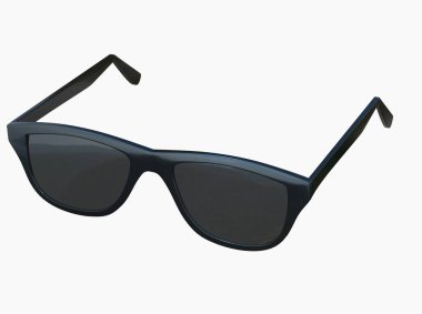 Chic Fashion Summer Sun Protection Cool Vintage Sun Glasses Sunglasses with Black Plastic Frame isolated over the White Background Closeup 3d illustration