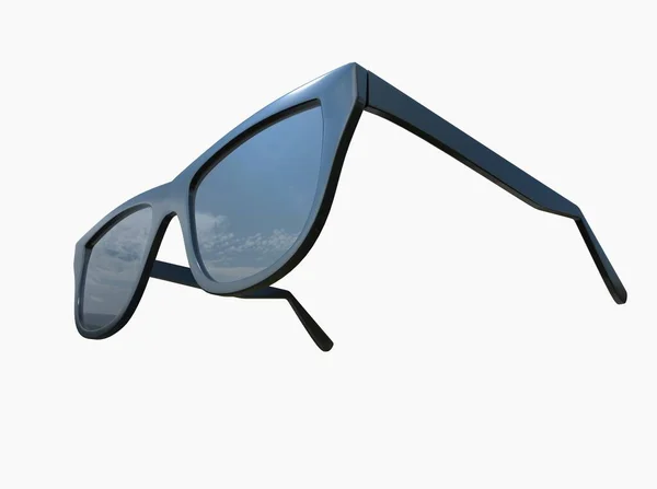 シックなファッション夏の太陽の保護クールヴィンテージサングラス黒プラスチックフレームとサングラスは 白の背景の上に隔離された3Dイラストを閉じます — ストック写真