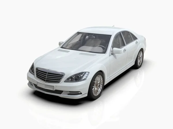 通用和无品牌豪华轿车隔离在白色3D插图 当代轿车工作室 经销商汽车工业 汽车交通 信息图形汽车背景 城市车辆模板 — 图库照片