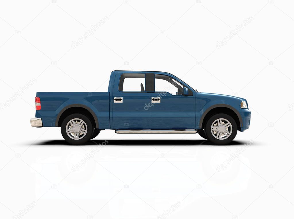 Generic and Brandless Pickup Truck with Enclosed Cabin Isolated on White 3d Illustration, Contemporary Light-Duty Truck Studio, Utility Vehicle Ute Auto Transport, Pickup Open Cargo Area Vehicle Sign