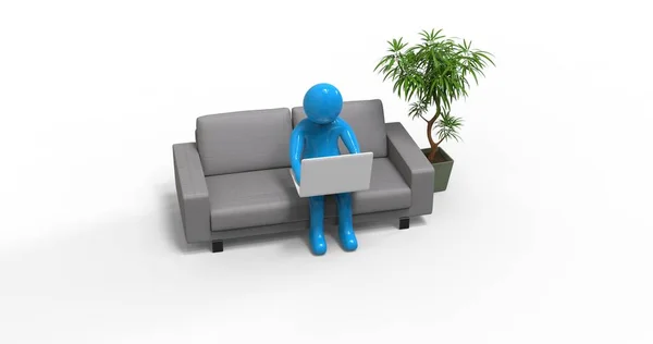 Homem Personagem Trabalhando com Laptop no Home Office Fotografias De Stock Royalty-Free