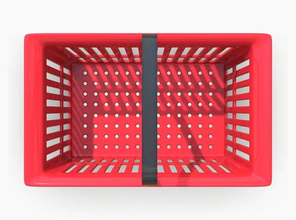 Empty Red Plastic Shopping Basket Isolatedon White Background, Grocery Supermarket and Store Container, Hypermarket Product Carry Object, Realistic 3d Ilustration