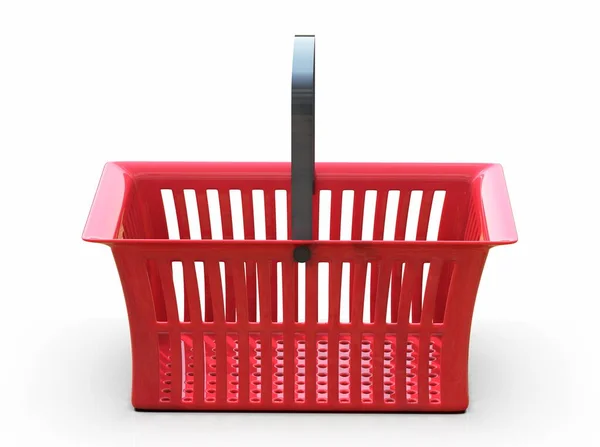 Empty Red Plastic Shopping Basket Isolatedon White Background Grocery Supermarket — 스톡 사진