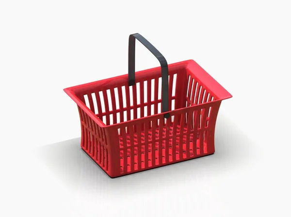 Empty Red Plastic Shopping Basket Isolatedon White Background Grocery Supermarket — Stock Photo, Image