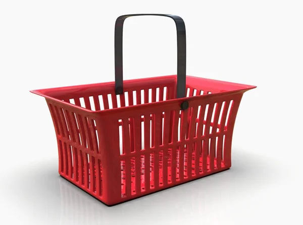 Empty Red Plastic Shopping Basket Isolatedon White Background Grocery Supermarket —  Fotos de Stock