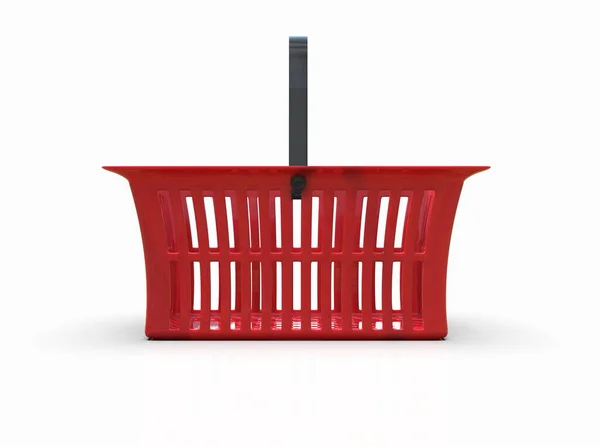 Lege Rode Plastic Boodschappenmand Geïsoleerd Witte Achtergrond Supermarkt Winkel Container — Stockfoto