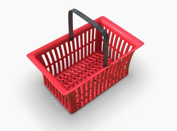 Empty Red Plastic Shopping Basket Isolatedon White Background Grocery Supermarket — Foto Stock