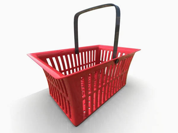 Empty Red Plastic Shopping Basket Isolatedon White Background Grocery Supermarket 로열티 프리 스톡 이미지