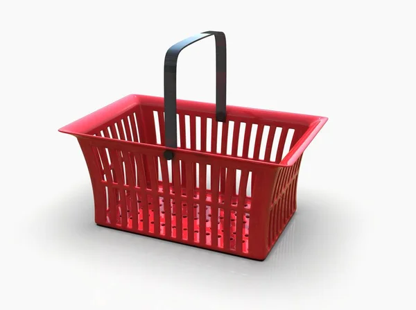 Empty Red Plastic Shopping Basket Isolatedon White Background Grocery Supermarket Imagem De Stock