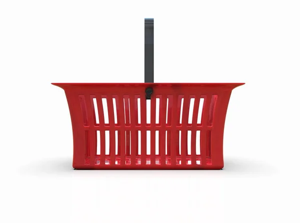 Pusty Czerwony Plastikowy Koszyk Zakupy Izolatedon Białe Tło Spożywczy Supermarket Zdjęcie Stockowe
