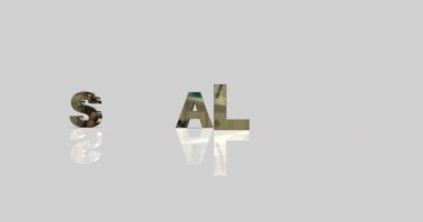 Gri bir arkaplanda Altın Harflerle Kelime Satışı 'nı bestelemek. 3d Premium Typography Gerçekçi Altın Satışlı Lüks İşaret Şablonu. Alışveriş promosyonu. Altın Metin Özel Teklif
