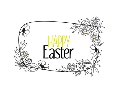 Yumurtalı çiçek desenli siluetlerin vektör çizimi. Paskalya arkaplanı