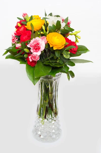 Bouquet Colorful Flowers Glass Vase View Number — Stock Photo, Image