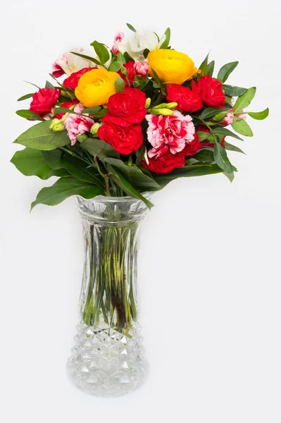 Bouquet Colorful Flowers Glass Vase View Number — Stock Photo, Image