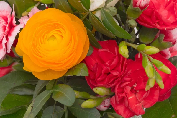 Bukett Med Färgglada Blommor Glasvas Detaljerad Översikt — Stockfoto