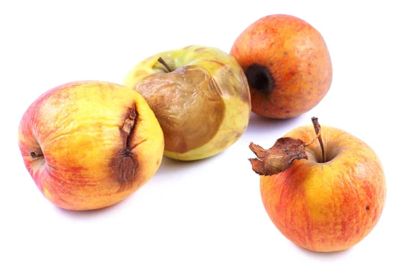 Äpfel, welk, faul auf weißem Hintergrund — Stockfoto