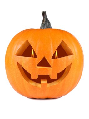 kabak, Cadılar Bayramı, eski jack-o-lantern ateşten alevler gözde beyaz zemin üzerine