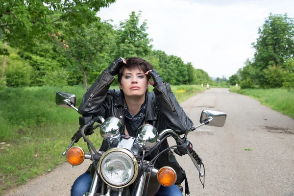 Young stylish girl and bike — Stock Photo, Image