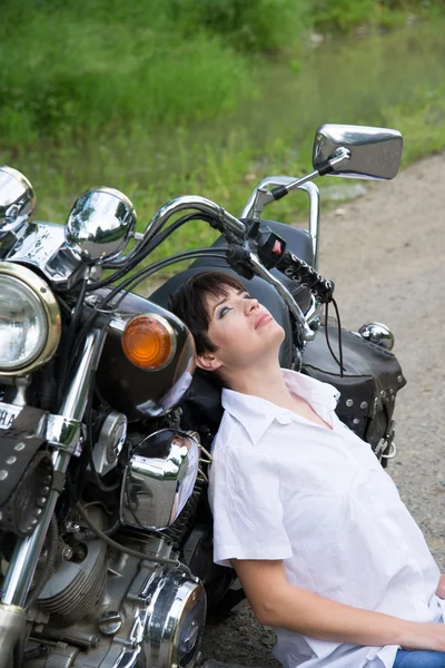 Young stylish girl and bike — Stock Photo, Image