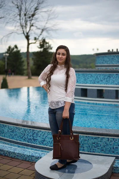 Cute young girl on a walk in the park — Stock Photo, Image