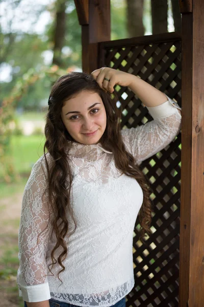 Cute young girl on a walk in the park — Stock Photo, Image